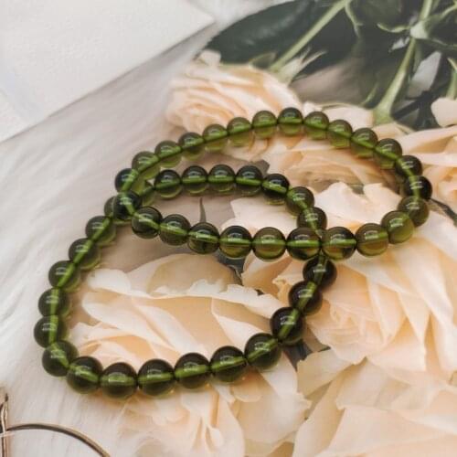 1 piece A + 100% natural green glass meteorite Czech crystal stone rough ground 8mm bead meteorite bracelet wholesale