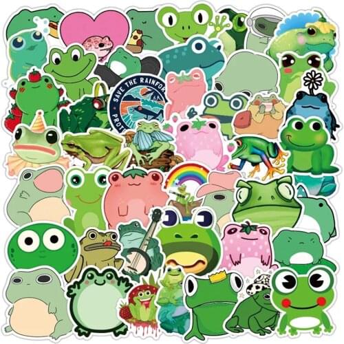 10/30/50 PCS Green Series Frog Cartoon Graffiti Toy Car Helmet Refrigerator Motorcycle Phone Trunk Guitar Sticker Decoration Gif