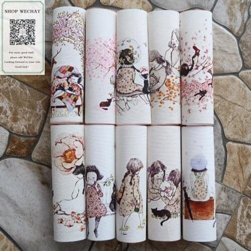 15 * 15cm Korean Cat Girl Hand Dyed Cloth Placement Print Fabric Cotton Canvas Handmade Fabric DIY Patchwork