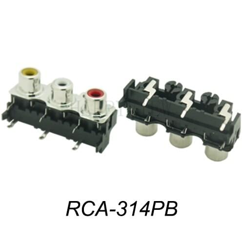 2PCS/PACK) RCA jack connector female audio/video jack three hole RCA-314PB (yellow+white+red)