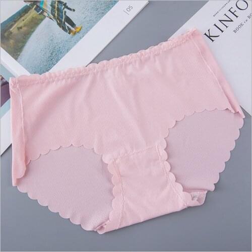 3/5PCS Solid Seamless Wavy Edge Panties Ice Silk Cotton Crotch Underwear Students Maiden Briefs Lingerie Women