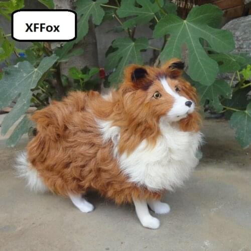 Big real life standing brown&white dog model plastic&furs shepherd dog doll gift about 37x23x11cm xf1614