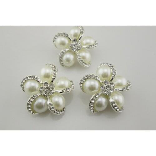 BT269 27mm)5pcs Crystal Flower Ivory Pearl Rhinestone Buttons DIY Craft