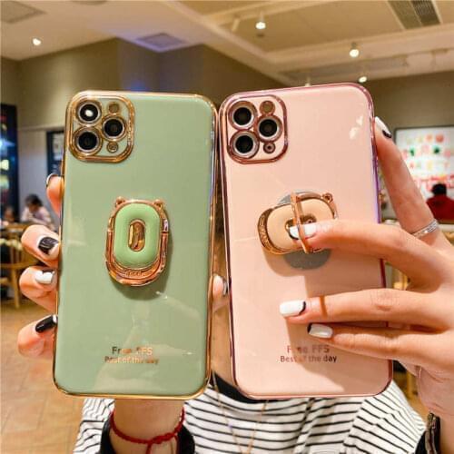 Luxury Plating Bear Ring Stand Case For OPPO A31 A9 A5 A53 2020 R17 F11 Pro A52 A92S A3S A91 A15 Reno 5 Pro 2Z Realme XT 7i C15