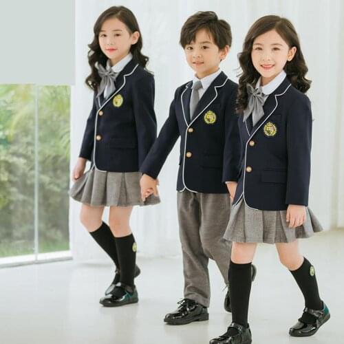 Children British School Uniform Boys Girls Blazer Coat Gray Skirt Shorts Kids Kindergarten Uniform Primary School Clothes Sets