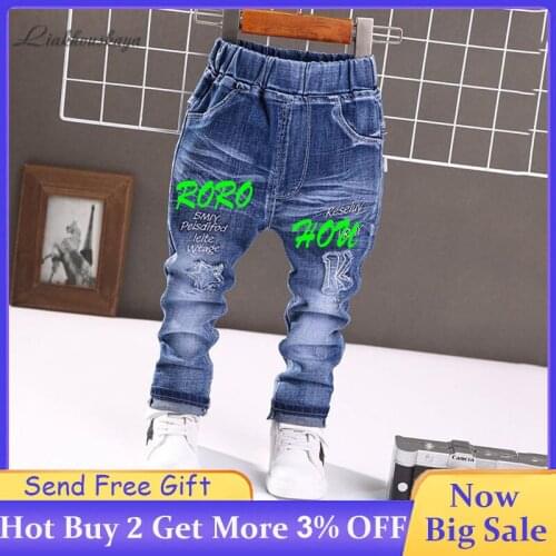 ChildrenS Jeans 2020 Spring Autumn Boys Girls Casual Pants Boys Letter Embroidered Skinny Jeans Toddler Baby Cartoon Trousers