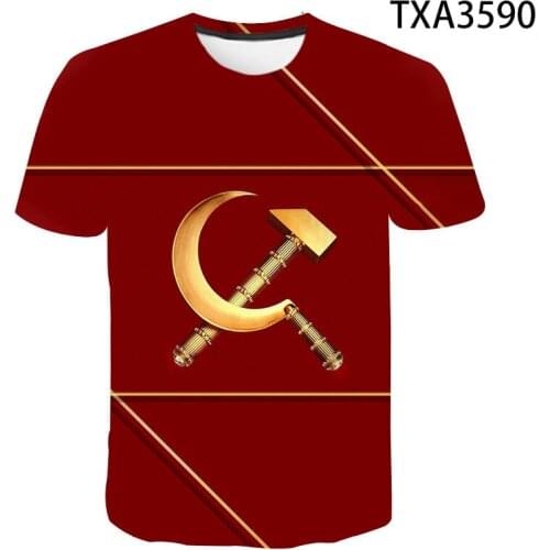 New Mens T-Shirt Summer CCCP Russian T Shirts Men USSR Soviet Union Man Short sleeve Tshirt Moscow Mens Tees O Neck Tops Hip Hop
