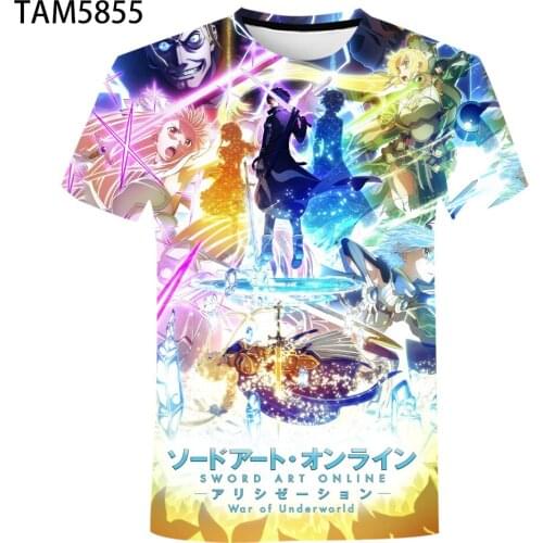 Japan classic Anime Sword Art Online Mens / Womens Summer Short Sleeve T-Shirt 3D Cartoon Boys / Girls Street Trend Cute Top