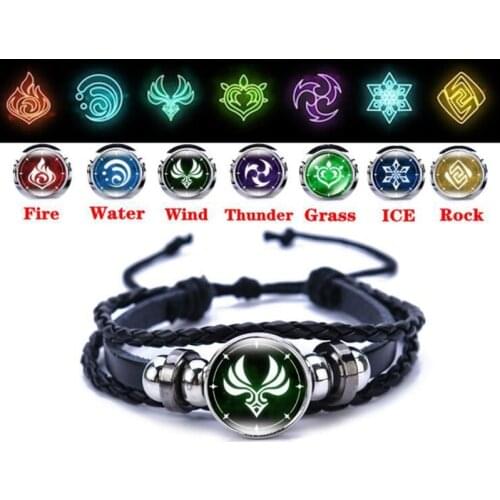 Genshin Impact Eye of God Element Wind Water Ice Thunder Fire Luminous Accessories Cosplay Jewelry Gift Xiao Diluc Bracelet