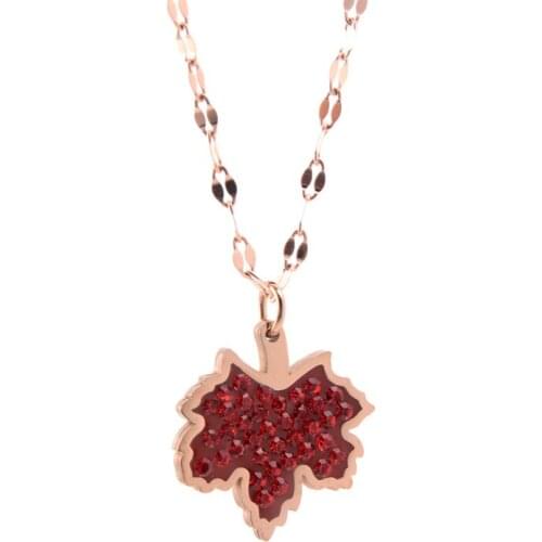 Red Maple leaf necklaces for women zircon rose gold lips chain necklace pendants stainless steel necklaces jewelry on the neck