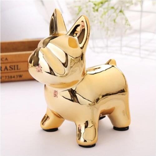 Creative Bulldog Figurine Handwork Household Electroplating Ceramic Piggy Bank Table Decoration Living Room Desktop Ornaments