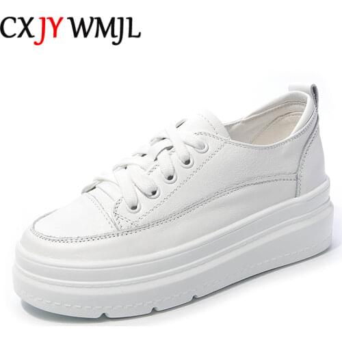 Genuine Leather White Casual Shoes Women Platform Sneaker Black Vulcanized Shoe Summer Comfortable Flats Woman Internal Increase