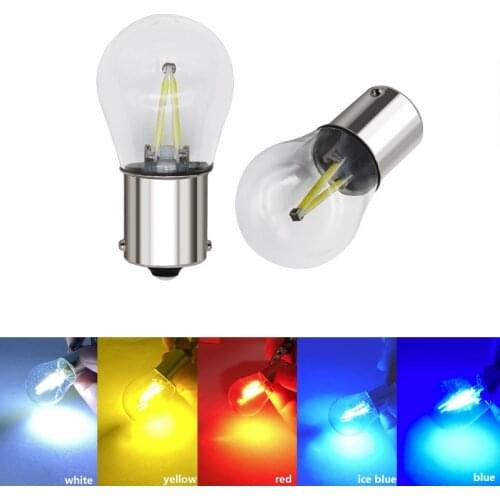 2pcs 1156 BA15S 1157 BAY15D Car LED Filament Light COB Bulbs Turn Signal Tail Parking Reverse Lamp 12V White Red Yellow blue