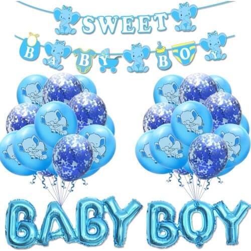 10pcs Pink Blue Elephant Latex Balloons Its A Boy or Girl Banner Flag Set Birthday Baby Shower Party Decor Supplies