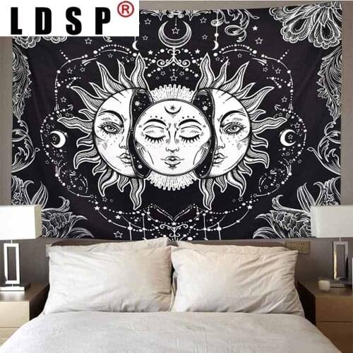 LDSP Mandala Tapestry White Black Sun Moon Tapestry Wall Hanging Gossip Tapestries Hippie Wall Rugs Blanket Home Decor 95x73cm
