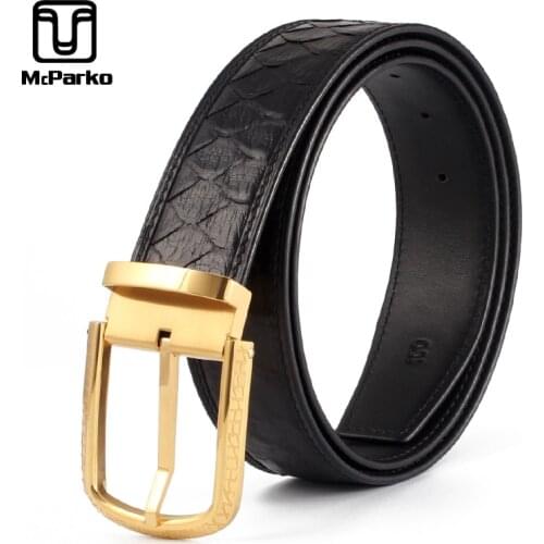McParko Genuine Python Leather Belt Men Pin Buckle Original Designer Brand Snakeskin Jeans Belt For Men 2019 Luxury Waist Belts