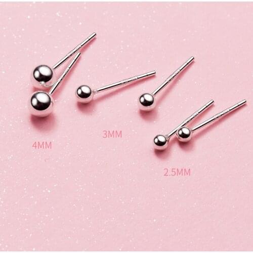 MloveAcc Real 990 Silver 2.5MM/3MM/4MM Ball Stud Earrings for Women Girls Cute Ear Stud Jewelry