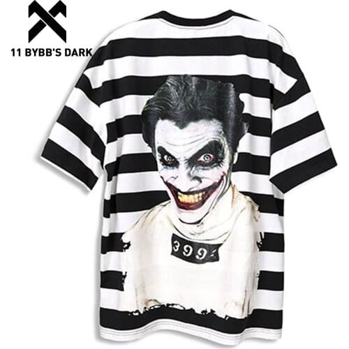 11 BYBBS DARK 18ss Summer Cotton Stripe Clown T Shirt Hip Hop Tops Swag Tees Men Casual Cotton Harajuku Streetwear Shirts Joker