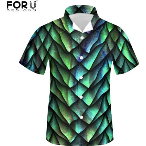 FORUDESIGNS Gradient Dragon Scales Pattern Men High Quality Button Down Shirts Trendy Tropical Tunic Tops Quick Dry Blusas
