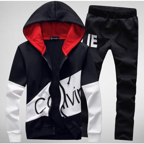 Men Sweatsuit Sportswear Autumn Casual Jogger Running Workout Set Printed Zi Up Hoodie Jacket Sweatshirt+sweatpant Sport Suit