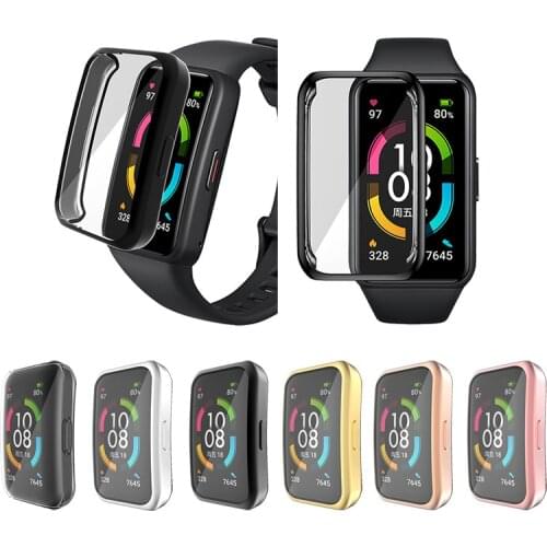 TPU Soft Full Screen Glass Protector Case Shell Edge Frame For Huawei Honor Band 6 Smartband Band6 Protective Bumper Cover