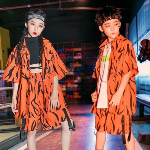 Hip Hop Dance Clothes Kids Loose Street Dance Outfit Tiger Print Tops Hiphop Pants Stage Clothes Boys Girls Jazz Costume VDB2156