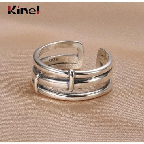 Kinel Genuine Retro Real 925 Sterling Silver Rings For Women Boho Adjustable Geometric Irregular Rings Exaggerated Jewelry