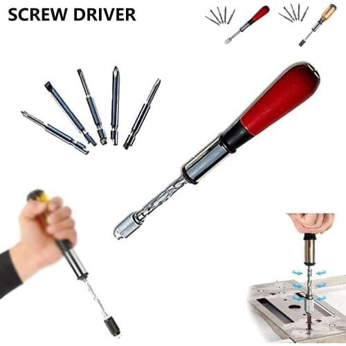 Push Pull Ratchet Screwdriver 6 In 1 Multi-bit Ratcheting Screwdriver Set Semi-automatic Rotating Screwdriver Car Repair Tool