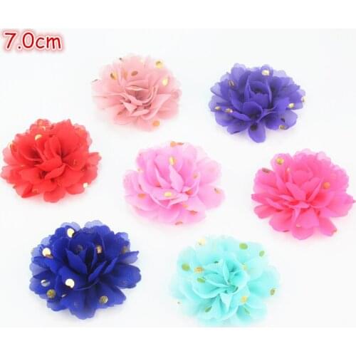 Wholesale 500pcs/lot 7.0cm Petite Gold Polka Dot Fabric Chiffon Flower Girl Hair Headband Accessories DIY Material TH227