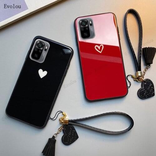 Simple Love Heart Tempered Glass Phone Case for Redmi Note 10 4G Pro Max 9s 9Pro 9T 9A 9C 8A 7A Note 7 6 5 Pro 5A Prime S2 Cover