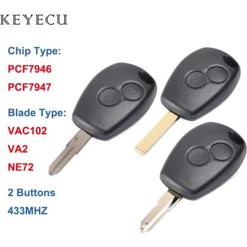 Keyecu 2 Buttons Remote Key for Renault Duster Modus Clio 3 Twingo DACIA Logan Sandero Kangoo 433MHz PCF7946 / PCF7947 Chip
