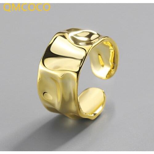 QMCOCO 2021 New Sterling Silver Engagement Rings for Women Couple Trendy Irregular Geometric Jewelry Valentines day Gifts
