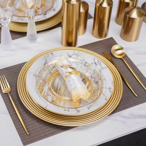 Luxury Nordic Plate Sets Round Trays Decorative Steak Food Ceramic Dinner Plate Sets Vajilla Melamina Home Tableware DB60PZ