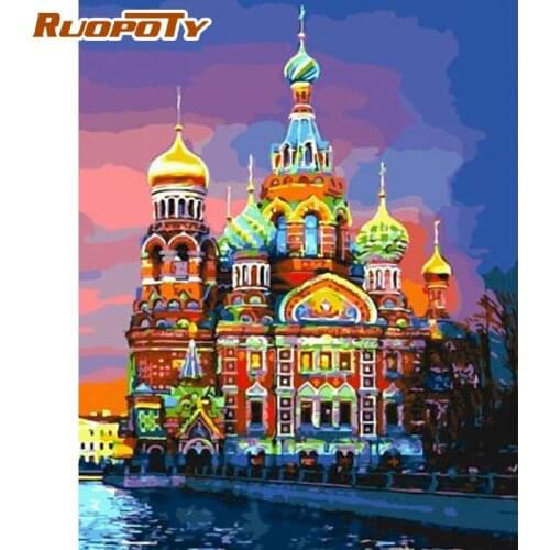RUOPOTY Diy Oil Painting By Numbers Castle In Colorful Night Scenery Picture By Number Unique Diy Gift 60x75cm Framed Wall Artwo