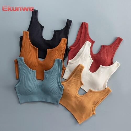 Sexy V Neck Sports Bras Push Up Seamless Crop Tops Women Fitness Tank Tops Training Yoga T-Shirts Gym Yoga Bra With Padd