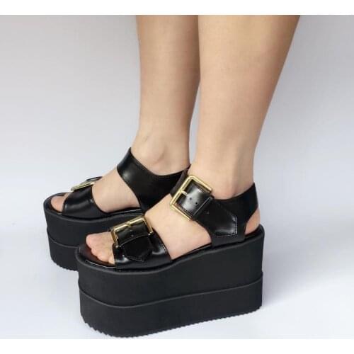 Japanese Harajuku 11cm Heel Black High Platform Sandal Wedge Heel Thin Leg Lolita Heels Shoes Custom Tailor with Buckle