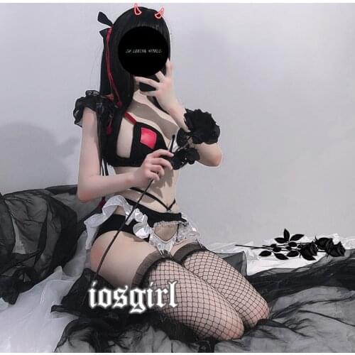 Japanese Demon Bikini Sexy Lingerie Intimates Devil Cosplay Costumes Playing Bra Panties 5pieces Underwear Set