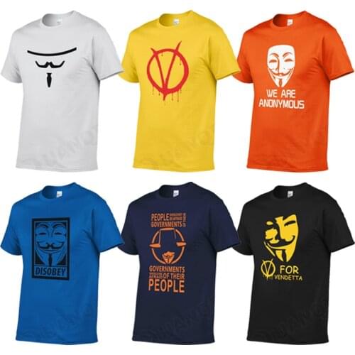 YUANQISHUN Boutique T-Shirt Movie V for Vendetta Series T Shirt Guy Fawkes Mask Series of T-shirts Anonymous Disobey Troll Tee