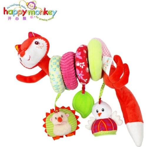 Fun stroller fox bed surround educational plush cognition kids artistic colorful bed gift rattle ring paper car soft baby toy