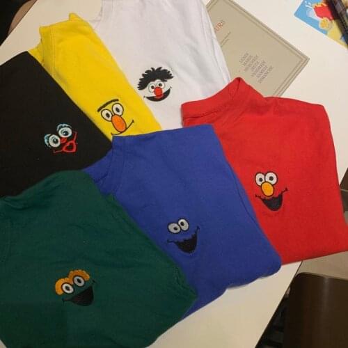 Women Summer Harajuku T shirt Cotton Cartoon face Befree Vintage Embroideried Streetwear Short Sleeve korean Style Top