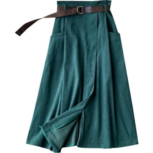 Women Fashion New High Waist Irregular Big Pockets Solid Summer Casual Skirt