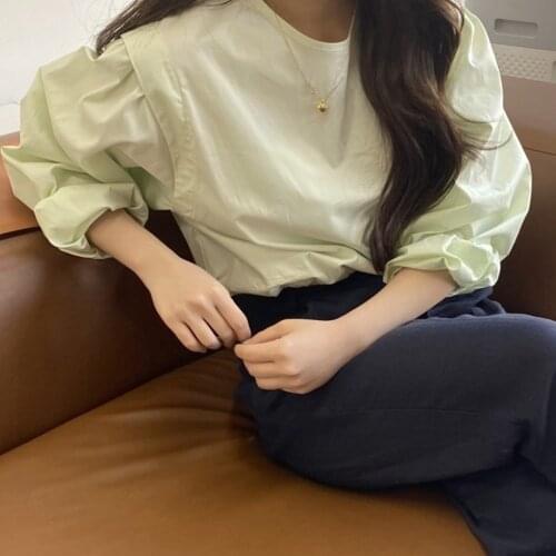 2021 Minimalist Green Tops Girls Hot Chic Women Students Streetwear Delicate All Match Brief Solid Elegant Long SleeveShirts