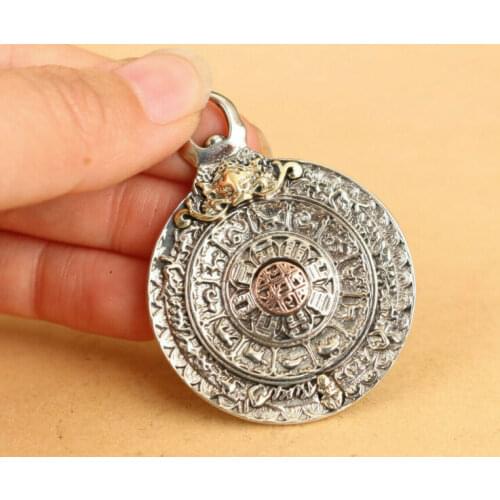 Chinese tibet silver dragon amulet pendant netsuke nobe necklace