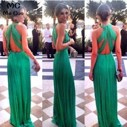 2021 Green Bridesmaid Dresses Chiffon Criss Cross Halter Floor Length Wedding Party Gowns Bridesmaid Dress Maid Of Honor Dress