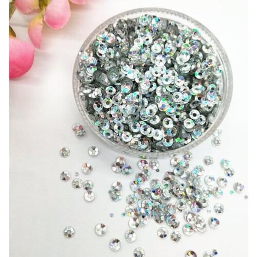 40g(11000pcs) 3mm Laser Silver Deep Cup Sequins Round Paillette Wedding ,Women Kids DIY Garment Accessory Nail Art Confetti