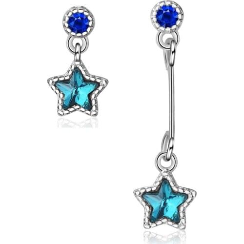 Asymmetrical Star Studs Delicate Sea Blue Five-pointed Star Earrings Korean Earrings Simple Hundred Earrings Korean Fashion