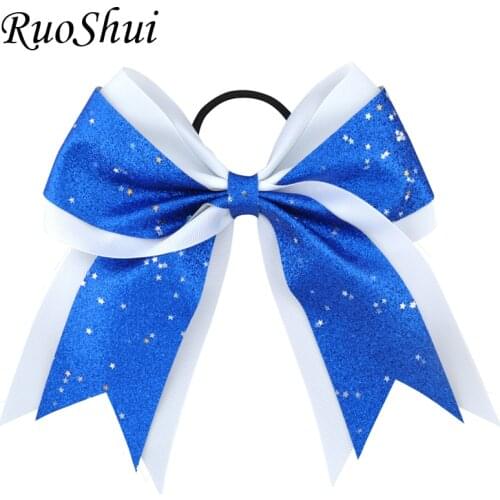 7 Inch Girls Fashion Sequin Cheerleading Hair Bow Glitter Grosgrain Ribbon Bows Women Elastic Band Ponytail Children Hair Holder