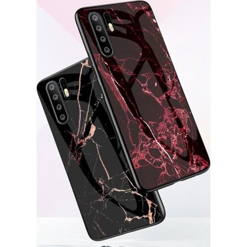 Marble Stone Tempered Glass Phone Case For Huawei P40 P30 P20 P10 lite Pro plus TPU edge Tempered Glass Marble Pattern Back Case