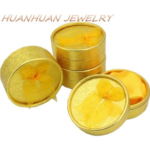 Golden Gift Packaging Box Round Cake Kraft Paper Case Bracelets Necklace Party Wedding Gifts Boxes Jewelry Display Casket B3447
