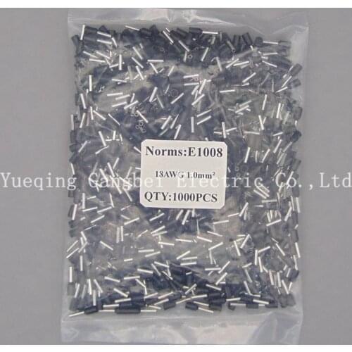 Black E1008 Wire Copper Crimp Connector Insulated Cord Pin End crimp Terminal 18AWG 1mm